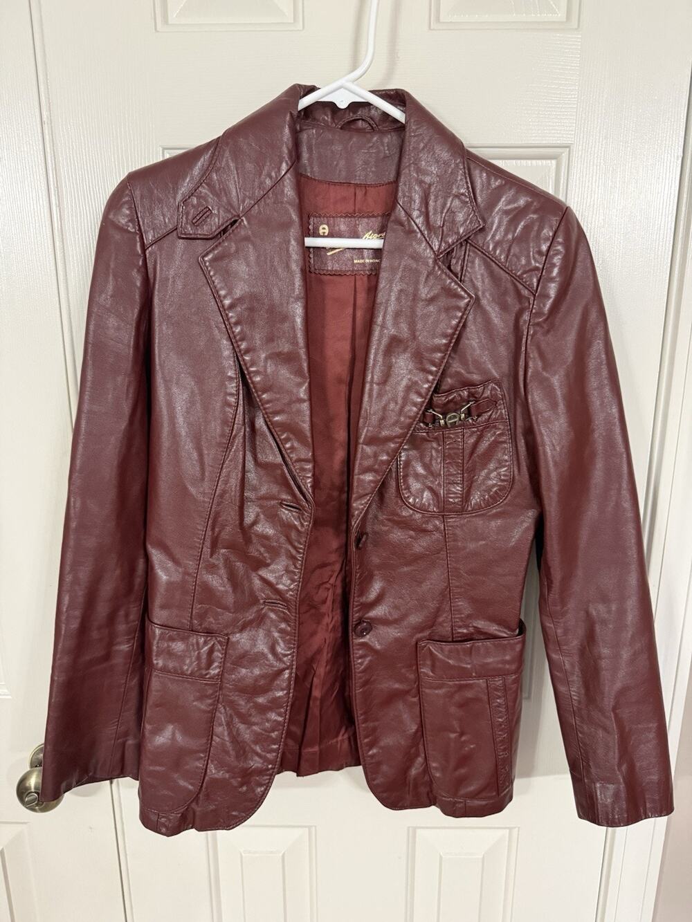 Vintage 1970’s Etienne Aigner Burgungy Leather Jacket Size 8 (Medium)